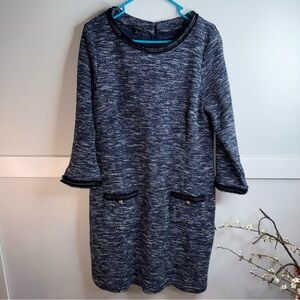 Talbots Textured Long Sleeve Tweed Dress in Navy and Black